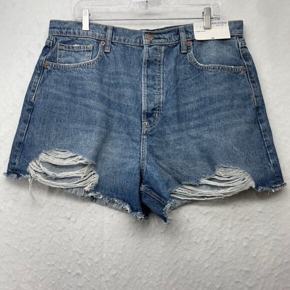 Arizona Jean Shorts Women's Sz 19 Blue Highrise Distressed Denim Stretch Raw Hem - Picture 1 of 12